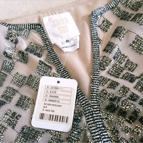 NWT | Free People x Anna Sui Sequin Embroidered Silver Front Slit Maxi Dress XS - Picture 6 of 15